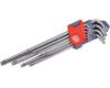 EXTOL klíče TORX prodloužené, sada 9ks, T10-15-20-25-27-30-40-45-50, vrtané na kratší straně, CrV, EXTOL PREMIUM (8819412)