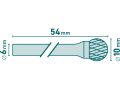 EXTOL fréza karbidová, kulová, pr.10mm/stopka 6mm,sek střední(double-cut) (8703734)