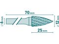 EXTOL fréza karbidová, ostrý oblouk, pr.12x25mm/stopka 6mm,sek střední(double-cut) (8703765)