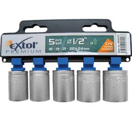 EXTOL klíče nástrčné, sada 5ks, 1/2", 18-19-21-22-24mm, CrV, EXTOL PREMIUM (65603)