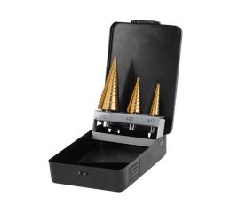 EXTOL vrtáky stupňovité, sada 3ks, 4-12/1mm, 4-20/2mm, 4-32/2mm, titanová povrchová úprava, TiN, EXTOL CRAFT (20090)