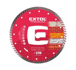 EXTOL kotouč diamantový řezný turbo Long Life, 230x22,2mm, suché i mokré řezání, EXTOL PREMIUM (108955)