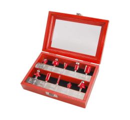 EXTOL frézy tvarové do dřeva s SK plátky, sada 10ks, stopka 6mm, v dřevěné kazetě, EXTOL PREMIUM (44041)