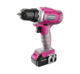 EXTOL vrtací šroubovák aku, růžový, 12V Li-ion, 1300mAh, sada v tašce (402401)