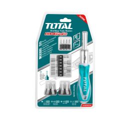 TOTAL Šroubovák řáčnový s hroty, sada 24ks, 16ks 6.35x25mm hrotů: SL3,SL4,SL5,SL6,SL6,SL7,PH1,PH2,PH2,PH3,PZ1,PZ2,T10,T15,T20,T2