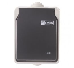 EMOS Zásuvka nástěnná, šedo-černá, IP54 3104139700 (A1397)