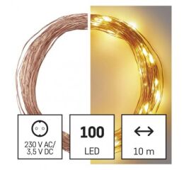 EMOS LED vánoční nano řetěz měděný, 10 m, venkovní i vnitřní, teplá bílá, časovač 1550030000 (D3AW02)