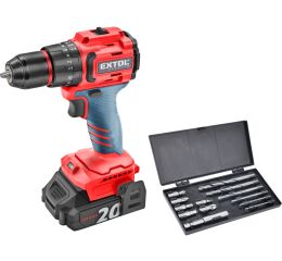 EXTOL vrtací šroubovák aku s příklepem SHARE20V, BRUSHLESS, 2Ah (2×) (8891806)
