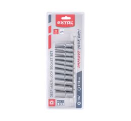 EXTOL hlavice nástrčné prodloužené, MULTI-LOCK, sada 11ks, 1/4"(4-13mm), CrV (8818111)