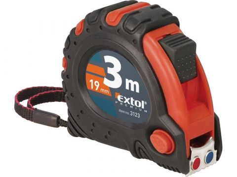 EXTOL metr svinovací, 3m, šířka pásku 19mm, II. tř. př.,pryž.obal,3xstop,s magnetem, EXTOL PREMIUM (3123)