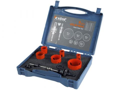 EXTOL vrtáky korunkové, instalatérská, sada 9ks, 19-22-29-38-44-57mm, hloubka vrtání 38mm, použití: dřevo, plasty, sádrokarton,