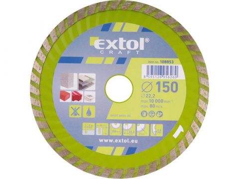 EXTOL kotouč diamantový řezný turbo, 150x22,2mm, suché i mokré řezání, EXTOL CRAFT (108853)