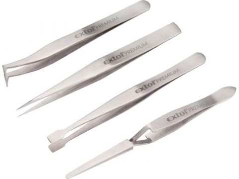 EXTOL pinzety nerez, sada 4ks, nerez, EXTOL PREMIUM (8859100)