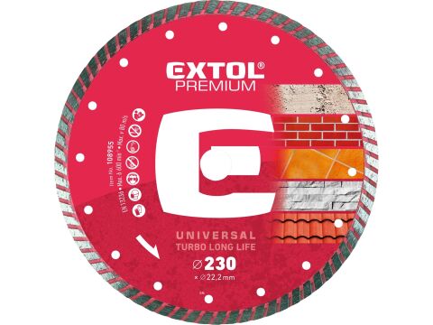 EXTOL kotouč diamantový řezný turbo Long Life, 230x22,2mm, suché i mokré řezání, EXTOL PREMIUM (108955)