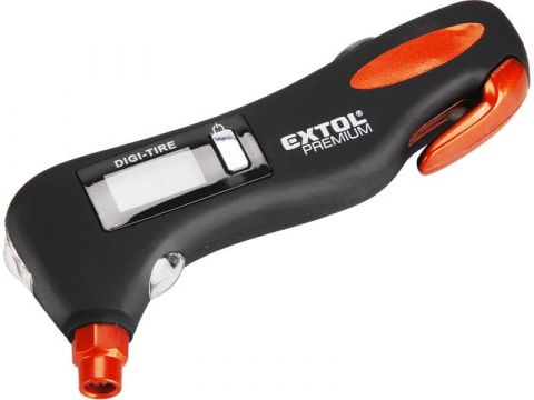 EXTOL pneuměřič digitální EMERGENCY 5 v 1, 5 funkcí: pneuměřič (jednotky psi, bar, kPa), LED světlo bílé, LED světlo výstražné č