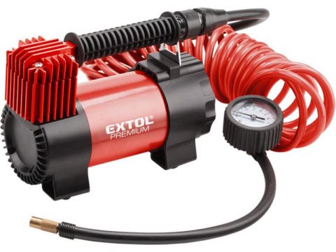 EXTOL kompresor auto 12V v tašce s příslušenstvím, celokovové tělo, 12v, 10,3bar, 12V DC cigaretová zástrčka, 2,9m kabel, 4,5m s