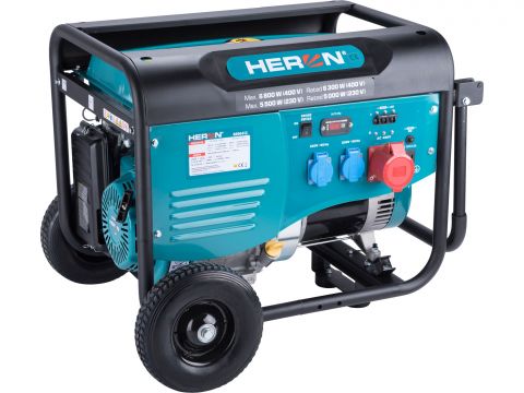 HERON elektrocentrála benzínová 13HP/6,0kW (400V), 2x2,2kW (230V), podvozek (8896412)