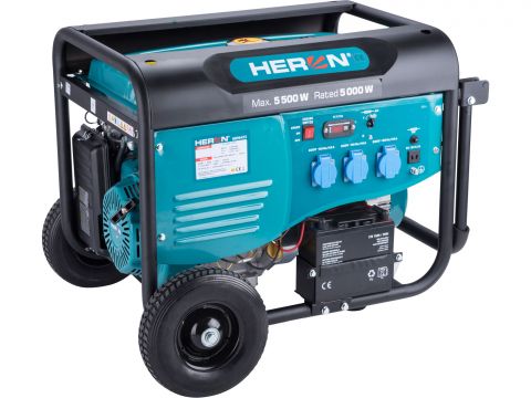 HERON elektrocentrála benzínová 5,5kW/13HP, pro svařování, elektrický start, podvozek (8896415)