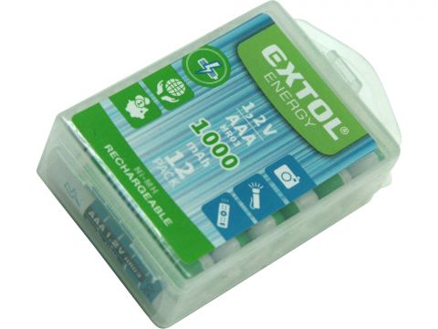 EXTOL baterie nabíjecí, 12ks, AAA (HR03), 1,2V, 1000mAh, NiMh (42062)