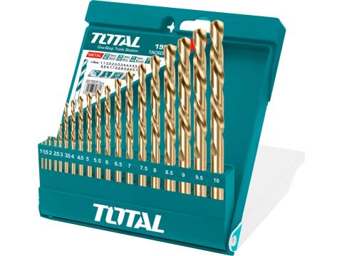 TOTAL vrtáky do kovu, sada 19ks, HSS, 1-10mm (TACSD0195)