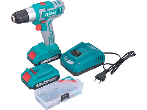 TOTAL vrtací šroubovák aku, 20V Li-ion (2x), 2000mAh, v tašce, sada 47ks (TDLI2002E)