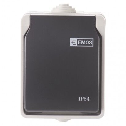 EMOS Zásuvka nástěnná, šedo-černá, IP54 3104139700 (A1397)