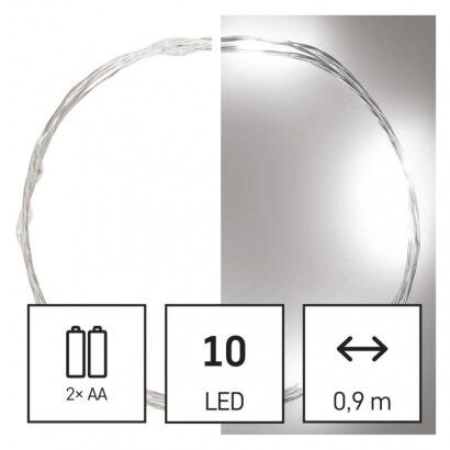 EMOS LED vánoční nano řetěz stříbrný, 0,9 m, 2x AA, vnitřní, studená bílá, časovač 1550032005 (D3AC06)