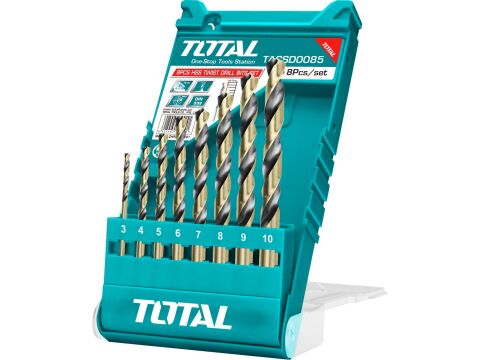 TOTAL Vrtáky do kovu, sada 8ks, 3-10mm/1mm, HSS (TACSD0085)
