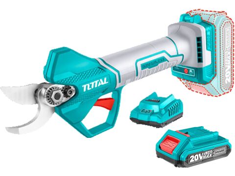 TOTAL Nůžky zahradnické AKU, Brushless, 20V Li-ion, 2000mAh, industrial, 1ks baterie a nabíječky (TSSLI202581)