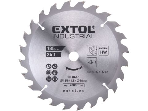 EXTOL kotouč pilový s SK plátky, 185x1,8x16mm, 24T (8791826A)