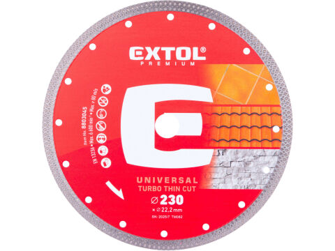 EXTOL PREMIUM kotouč diamantový řezný, turbo Thin Cut, suché i mokré řezání, O 230x22,2x2mm (8803045)
