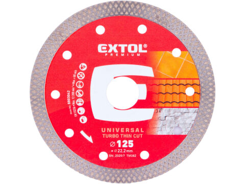 EXTOL PREMIUM kotouč diamantový řezný, turbo Thin Cut, suché i mokré řezání, O 125x22,2x1,4mm (8803042)