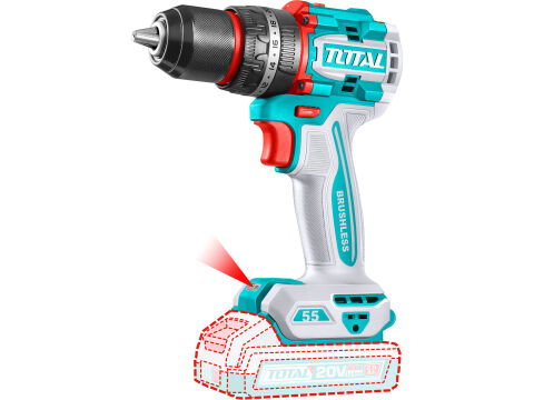 TOTAL Vrtací šroubovák aku s příklepem, 20V Li-ion, brushless, 2000mAh, industrial, bez baterie a nabíječky (TIDLI205581)